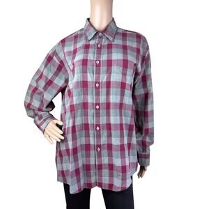 Sansabelt Sport Men's L Plaid Flannel Button Down Shirt, Maroon & Gray, Vintage